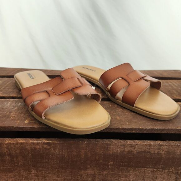 Sonoma Rivka Women Sandals 7 Brown Open Toe Slip On Flat Shoes - Picture 2 of 6